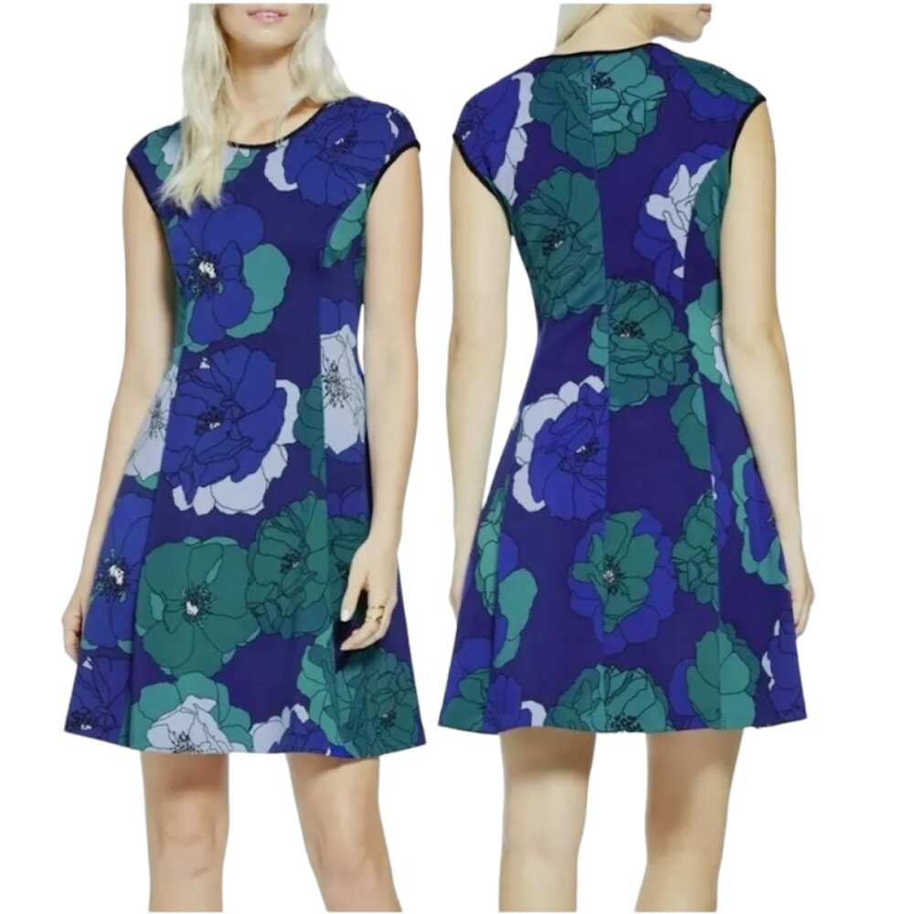 VINCE CAMUTO Cocktail Dress, Light Dark Blue Floral Work Cap Sleeve Shift, XL